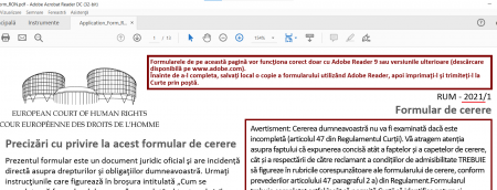 Formular de cerere nou pentru adresarea la Curtea de la Strasbourg - Juriştii pentru Drepturile